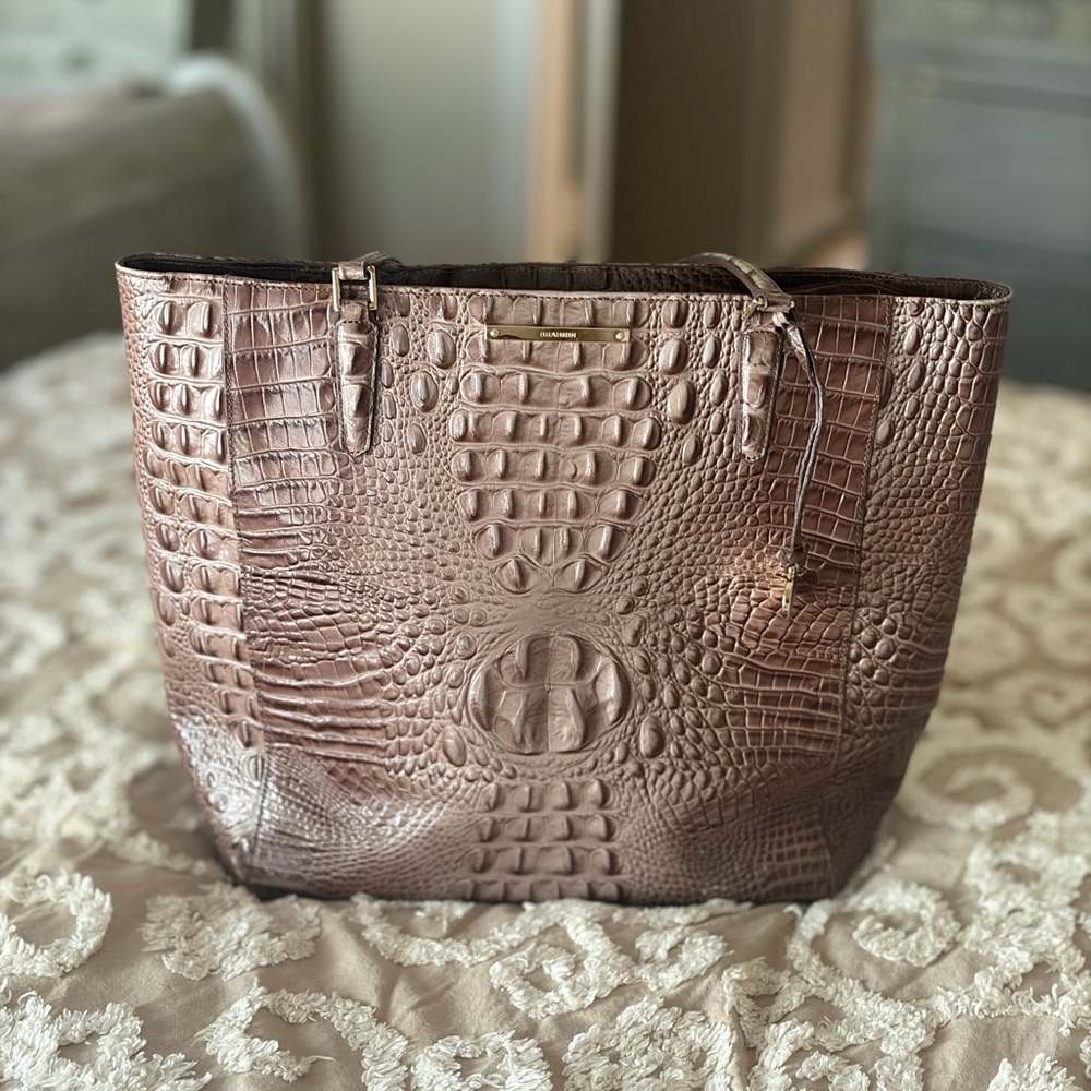 Brahmin Tan Crocodile-Embossed Tote Bag